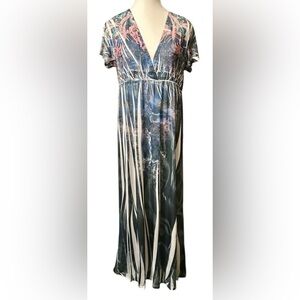 Full Length Blue-Green & White Sublimation Patterned Dress, L
